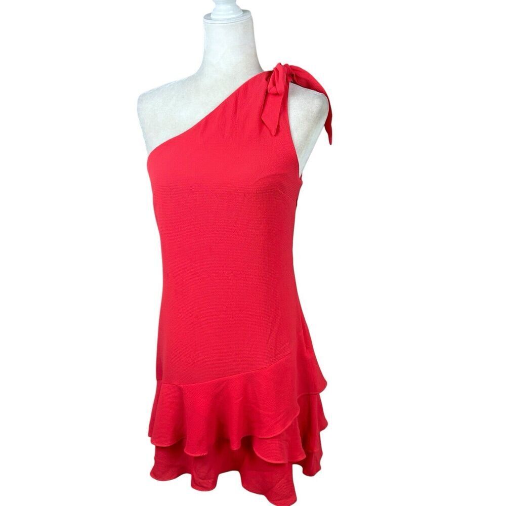 BCBG Dress Womens Size 4‎ Orange Teired Ruffle Asymmetrical Cocktail Mini New - Picture 13 of 15